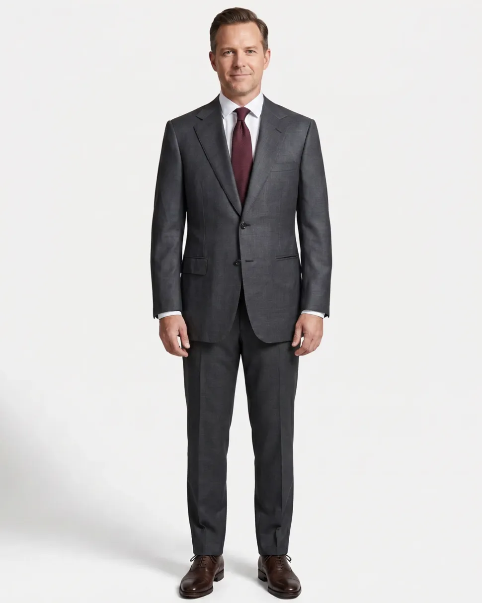 Brioni Mens Charcoal Textured Fully-Canvassed Notch Lapel Classic Fit 2-Button Wool Silk Blend Suit with Asymmetric Pockets - 42L