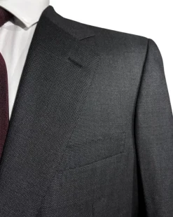 Brioni Mens Charcoal Textured Fully-Canvassed Notch Lapel Classic Fit 2-Button Wool Silk Blend Suit with Asymmetric Pockets - 42L
