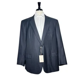 Brioni Mens Charcoal Textured Fully-Canvassed Notch Lapel Classic Fit 2-Button Wool Suit - 50L