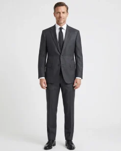 Brioni Mens Charcoal Textured Fully-Canvassed Notch Lapel Classic Fit 2-Button Wool Suit - 50L
