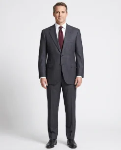 Brioni Mens Charcoal Tonal Micro-Weave Fully-Canvassed Classic Fit 2-Button Wool Silk Blend Suit - 44L