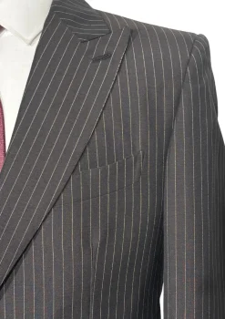 Brioni Mens Dark Brown Pinstripe Fully-Canvassed Peak Lapel Classic Fit 3-Piece Wool Blend Suit - 40S