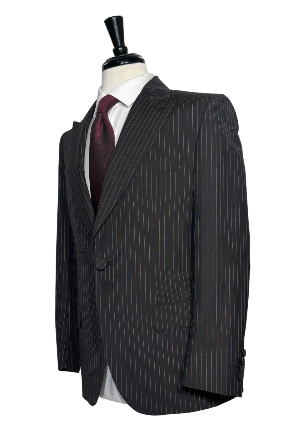 Brioni Mens Dark Brown Pinstripe Fully-Canvassed Peak Lapel Classic Fit 3-Piece Wool Blend Suit - 40S