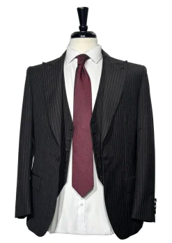 Brioni Mens Dark Brown Pinstripe Fully-Canvassed Peak Lapel Classic Fit 3-Piece Wool Blend Suit - 40S