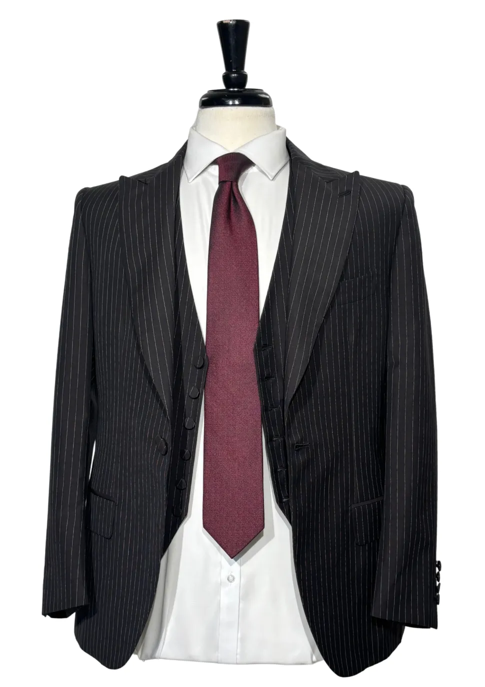 Brioni Mens Dark Brown Pinstripe Fully-Canvassed Peak Lapel Classic Fit 3-Piece Wool Blend Suit - 40S