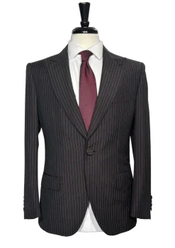 Brioni Mens Dark Brown Pinstripe Fully-Canvassed Peak Lapel Classic Fit 3-Piece Wool Blend Suit - 40S