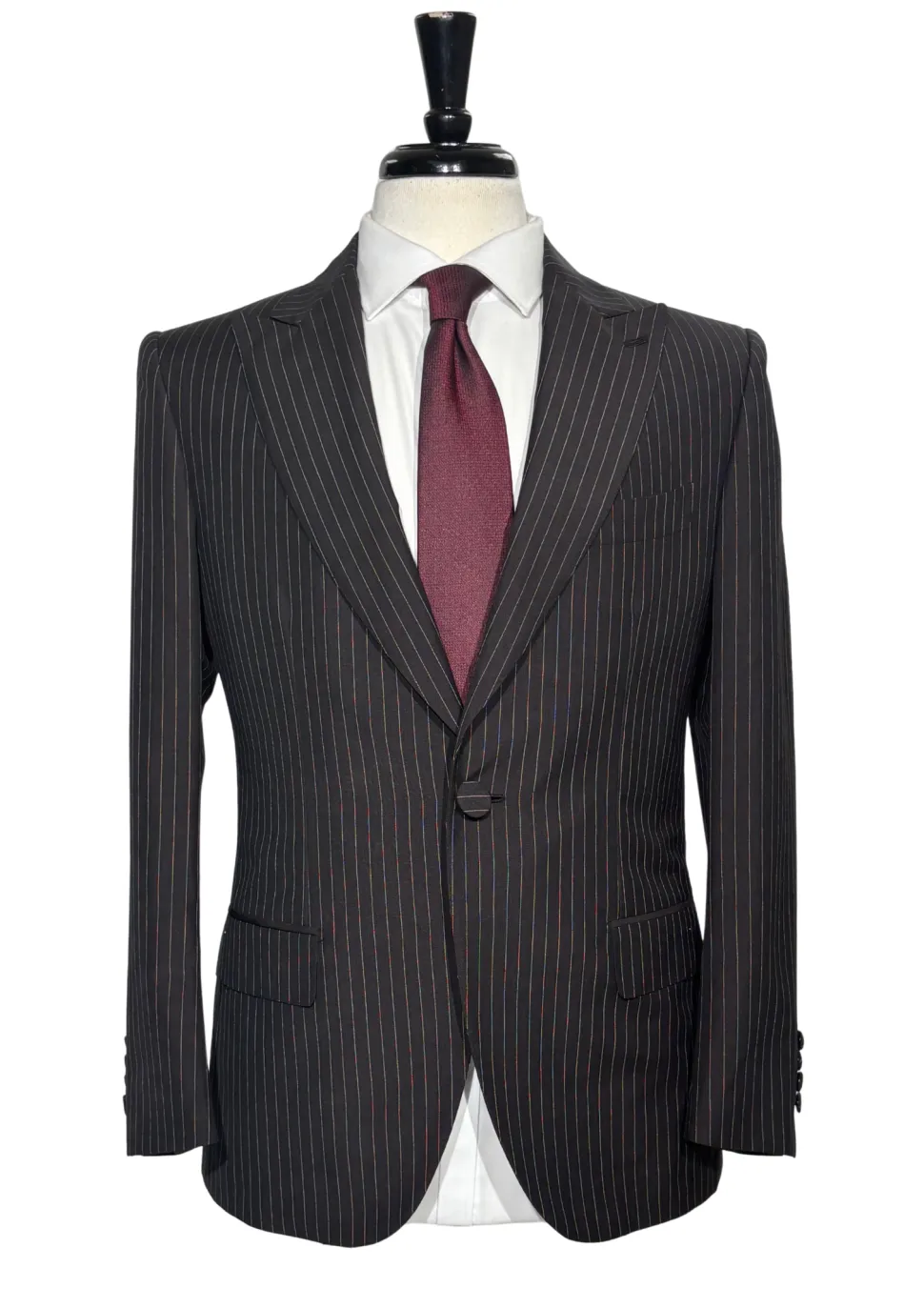 Brioni Mens Dark Brown Pinstripe Fully-Canvassed Peak Lapel Classic Fit 3-Piece Wool Blend Suit - 40S