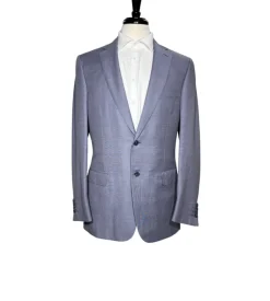 Brioni Mens Heather Blue Micro Check Fully-Canvassed Notch Lapel Classic Fit 2-Button Wool Blend Suit- 40L