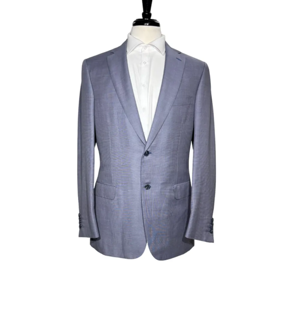 Brioni Mens Heather Blue Micro Check Fully-Canvassed Notch Lapel Classic Fit 2-Button Wool Blend Suit- 40L