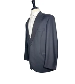 Brioni Mens Solid Black Fully-Canvassed Peak Lapel Classic Fit 1-Button Wool Tuxedo with Grosgrain Trim - 42R