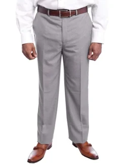 Calvin Klein Body Slim Fit Solid Light Gray Flat Front Washable Dress Pants