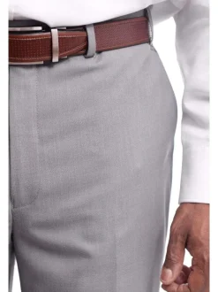 Calvin Klein Body Slim Fit Solid Light Gray Flat Front Washable Dress Pants