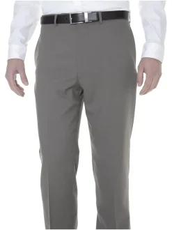 Calvin Klein Mens Slim Fit Taupe Herringbone Flat Front Wool Dress Pants