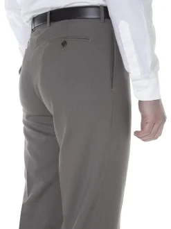 Calvin Klein Mens Slim Fit Taupe Herringbone Flat Front Wool Dress Pants