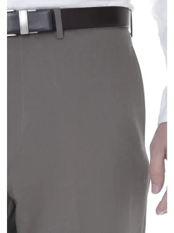 Calvin Klein Mens Slim Fit Taupe Herringbone Flat Front Wool Dress Pants