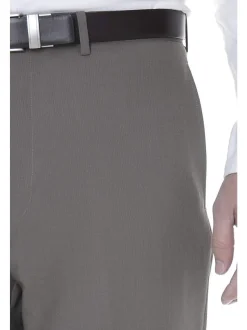 Calvin Klein Mens Slim Fit Taupe Herringbone Flat Front Wool Dress Pants