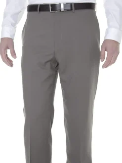 Calvin Klein Mens Slim Fit Taupe Herringbone Flat Front Wool Dress Pants