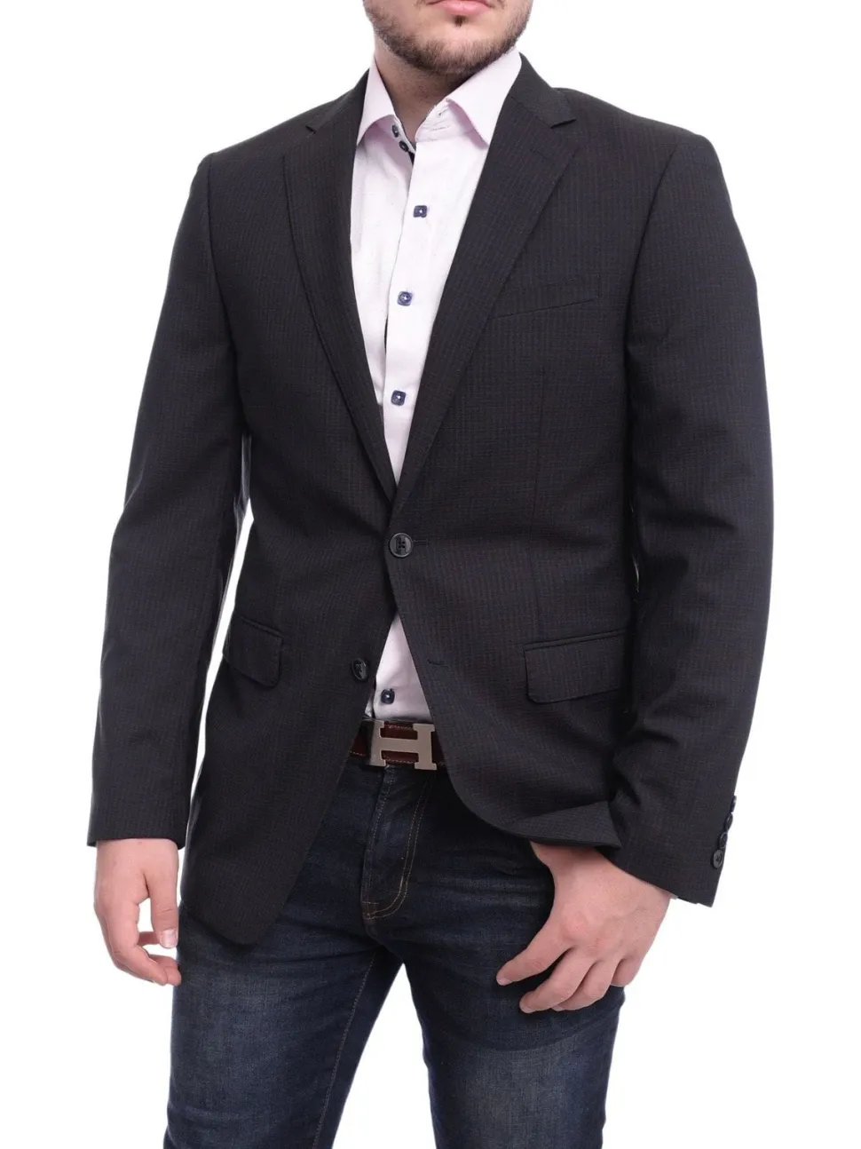 Calvin Klein Regular Fit Blue & Red Check Two Button Wool Blazer Sportcoat