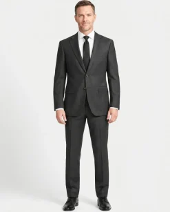 Canali Black Striped Modern Fit Canvassed Notch Lapel Wool 2-Button Suit 40L