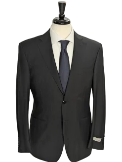 Canali Black Tonal Striped 100% Wool Suit 38R