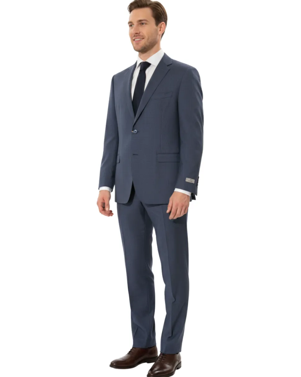 Canali Blue Micro Check 100% Wool 2 Button Suit 48R