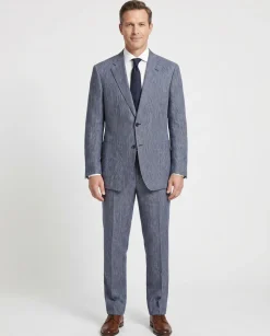 Canali Blue Pinstriped 100% Linen Suit 48L