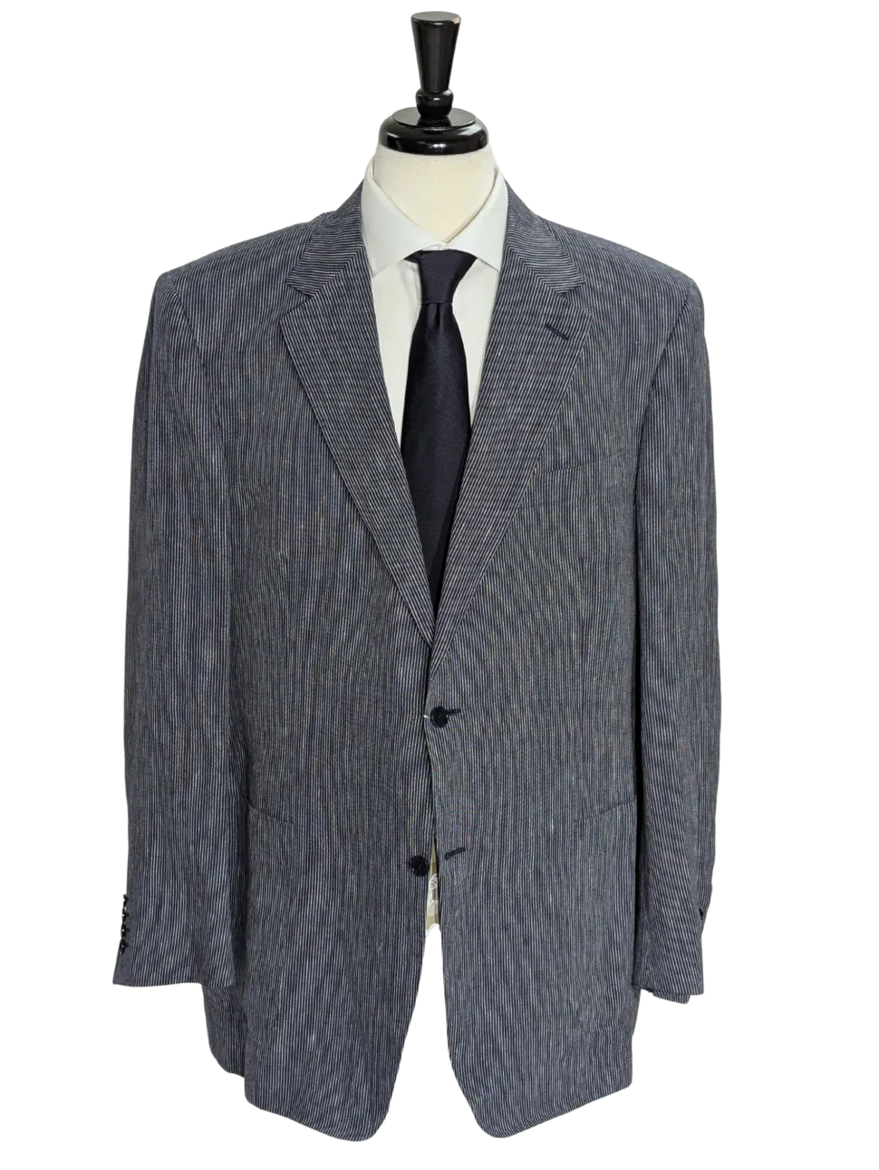 Canali Blue Pinstriped 100% Linen Suit 48L