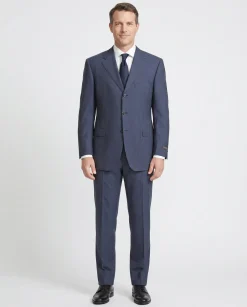 Canali Blue Tonal Pinstriped 100% Wool 3-Button Suit 40L