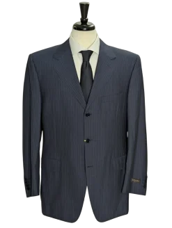 Canali Blue Tonal Pinstriped 100% Wool 3-Button Suit 40L
