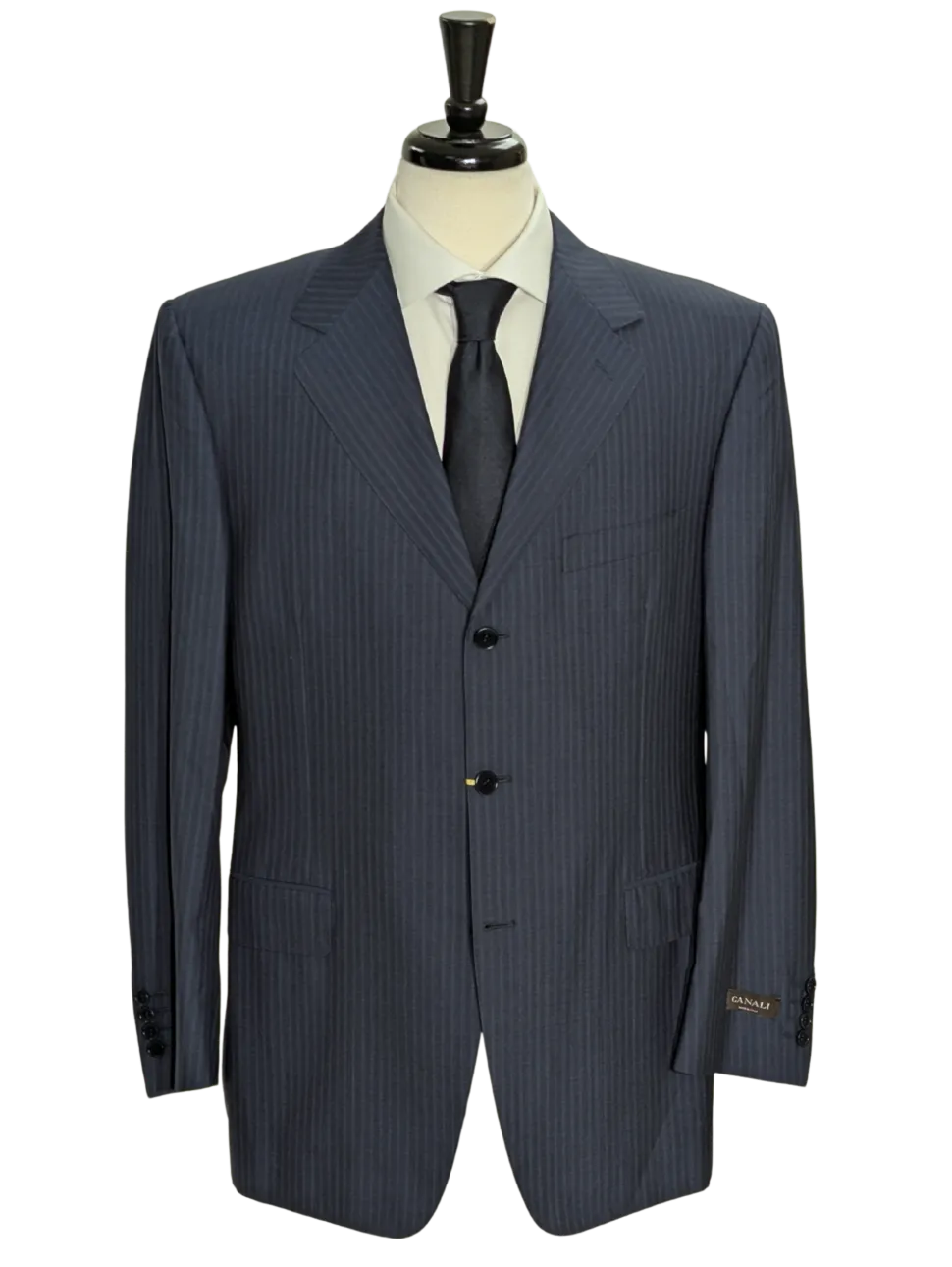 Canali Blue Tonal Pinstriped 100% Wool 3-Button Suit 40L
