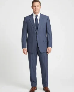 Canali Blue Tonal Pinstriped 100% Wool Suit 48L
