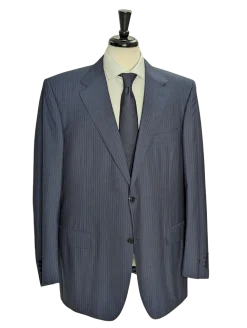 Canali Blue Tonal Pinstriped 100% Wool Suit 48L