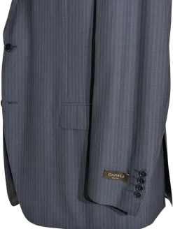 Canali Blue Tonal Pinstriped 100% Wool Suit 48L