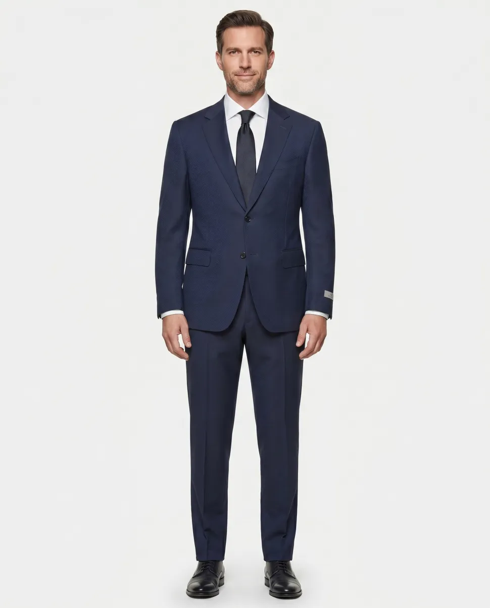 Canali Blue Woven Pattern 100% Wool Suit 40R