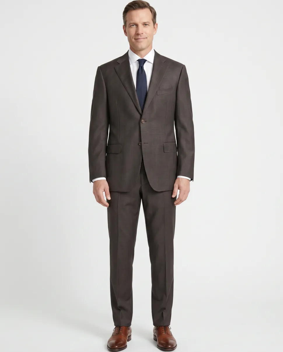 Canali Brown Micro Check 100% Wool Suit 48R