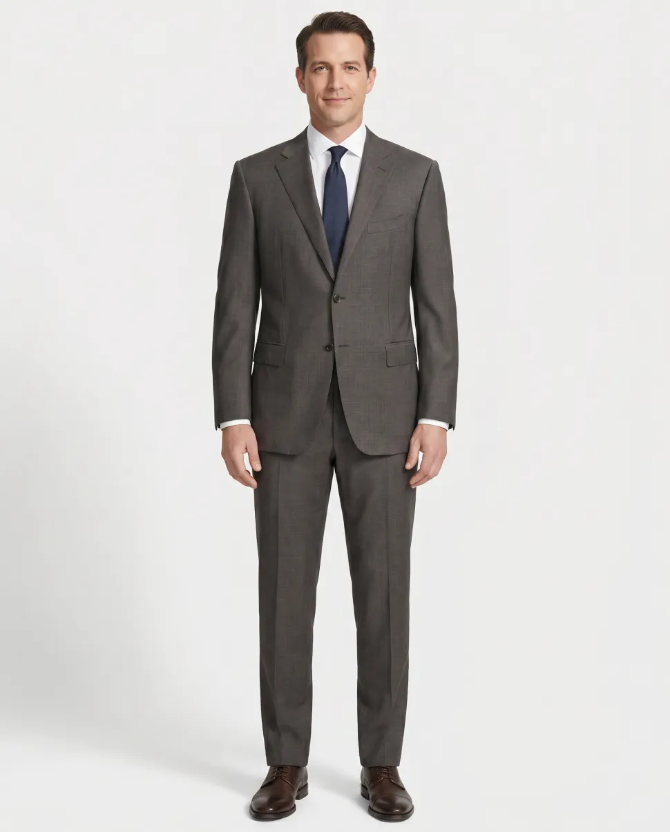 Canali Brown Nailhead 100% Wool 2 Button Suit 48L
