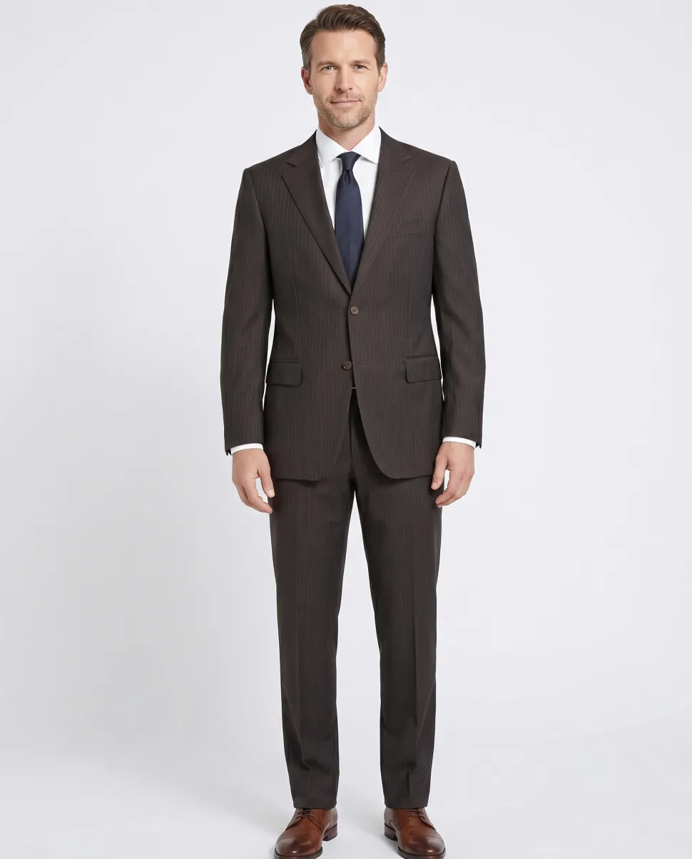 Canali Brown Pinstriped 100% Wool Suit 50L