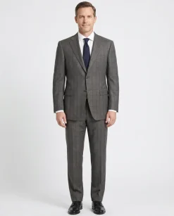 Canali Charcoal Glen Plaid 100% Wool Suit 40R