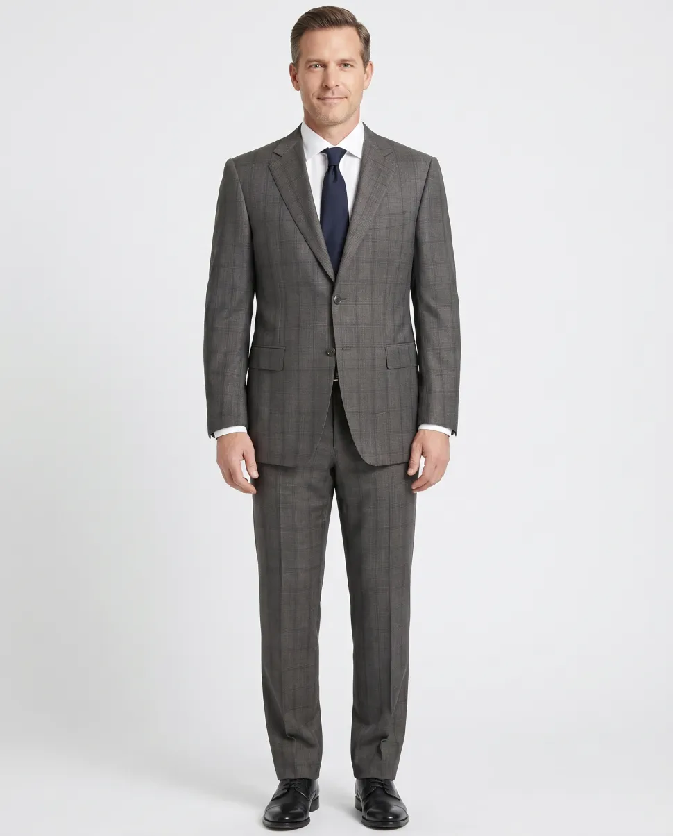 Canali Charcoal Glen Plaid 100% Wool Suit 40R