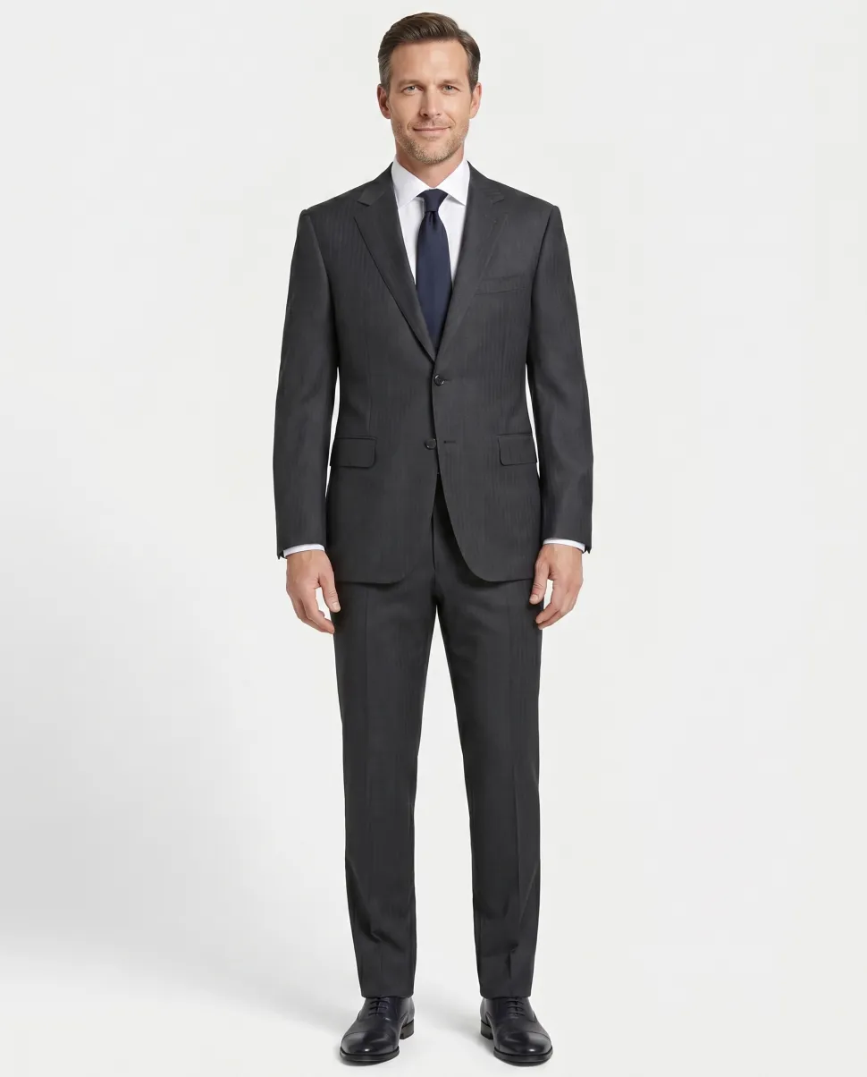 Canali Charcoal Herringbone Wool Mohair Suit 40R