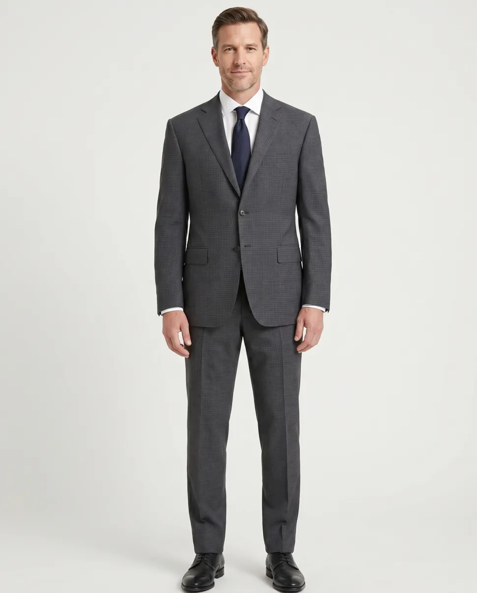 Canali Charcoal Micro Check 100% Wool Suit 40R
