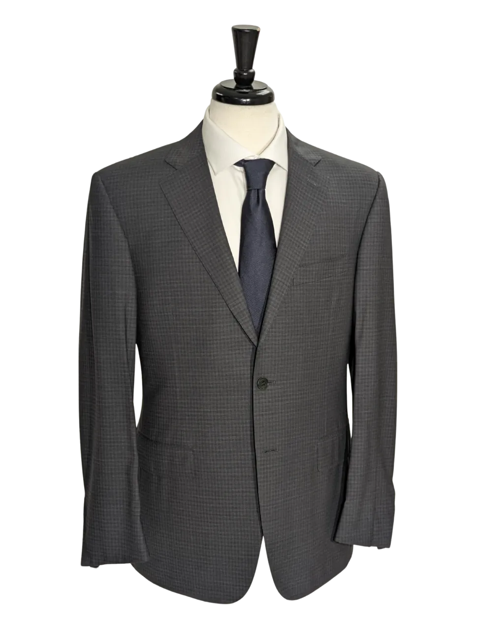 Canali Charcoal Micro Check 100% Wool Suit 40R