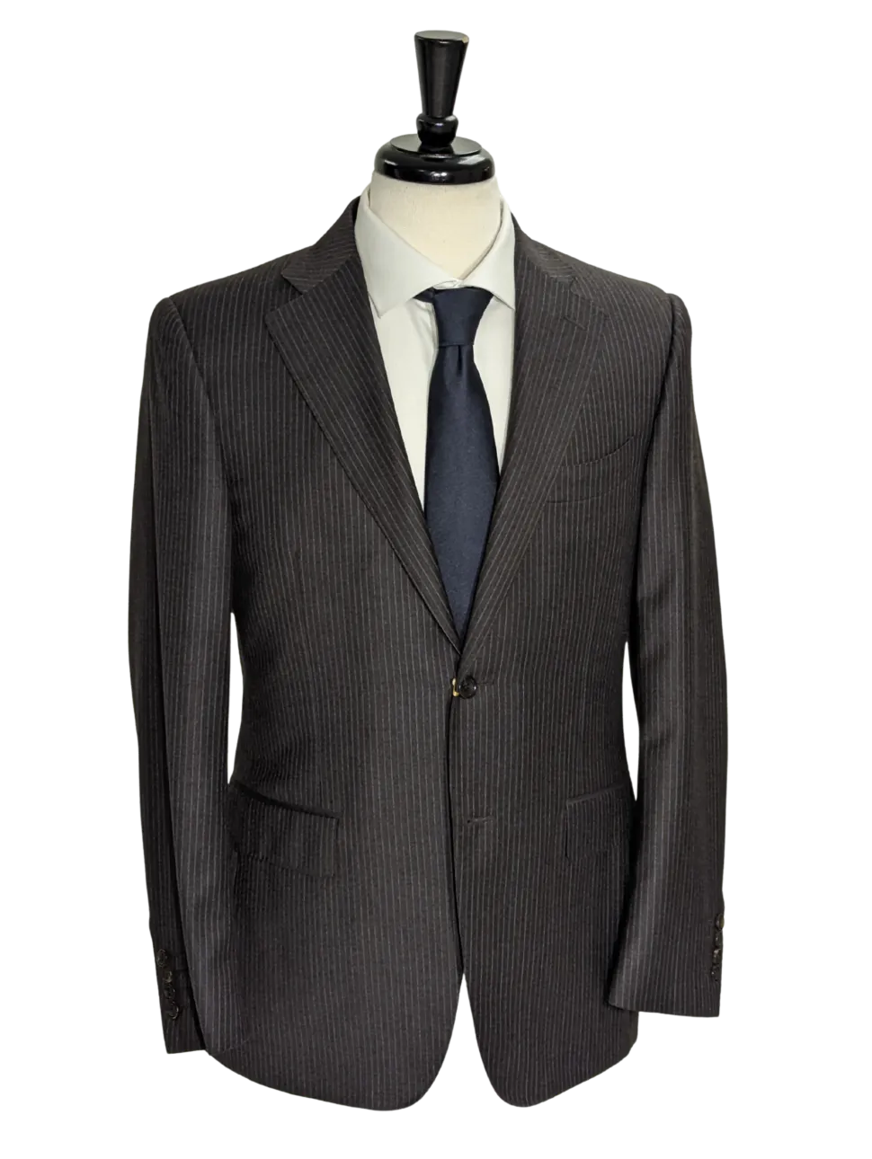 Canali Charcoal Pinstripe 100% Wool Suit 38R