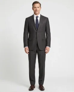 Canali Charcoal Pinstripe 100% Wool Suit 38R