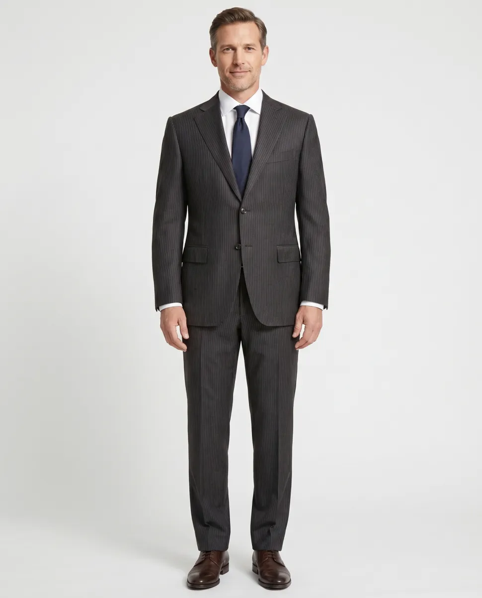 Canali Charcoal Pinstripe 100% Wool Suit 38R