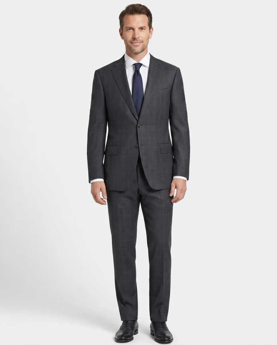 Canali Charcoal Windowpane 100% Wool Suit 40R