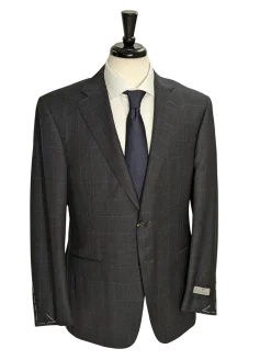 Canali Charcoal Windowpane 100% Wool Suit 40R