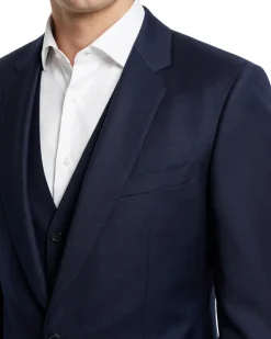 Canali Dark Blue Slim Fit Canvassed Shawl Lapel Wool 3-Piece Suit 44R