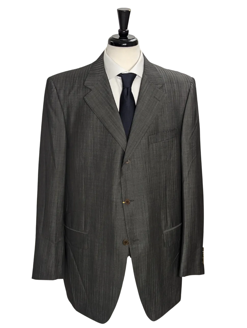 Canali Dark Gray Herringbone Wool Blend 3-Button Suit 48L