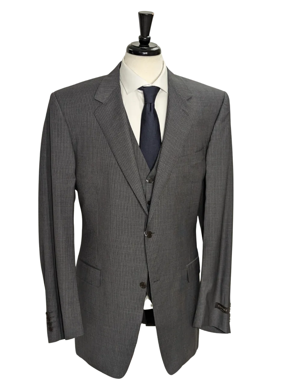 Canali Dark Gray 3-piece Pinstriped 100% Wool Suit 46XL